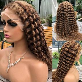 img 3 attached to Highlight Deep Wave Lace Front Wigs 100% Human Hair Pre-Plucked 180 Density, Glueless 4/30 Ombre Wig For Women, Ear-To-Ear Frontal Wig - 22 Inch