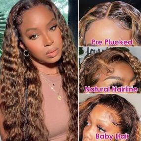 img 2 attached to Highlight Deep Wave Lace Front Wigs 100% Human Hair Pre-Plucked 180 Density, Glueless 4/30 Ombre Wig For Women, Ear-To-Ear Frontal Wig - 22 Inch