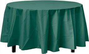 img 4 attached to Premium Dark Green Plastic Round Tablecloth - 12 Pack (84-Inch) - Exquisite Quality For Any Occasion