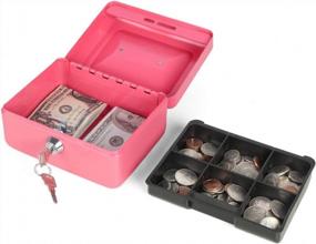 img 3 attached to Decaller Portable Metal Money Box With Key Lock, Double Layer & 2 Keys For Security - Small Cash Box (6 1/5" X 5" X 3") QH1506XS - Pink