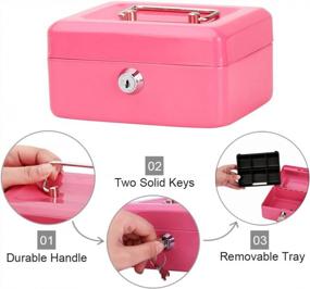 img 1 attached to Decaller Portable Metal Money Box With Key Lock, Double Layer & 2 Keys For Security - Small Cash Box (6 1/5" X 5" X 3") QH1506XS - Pink