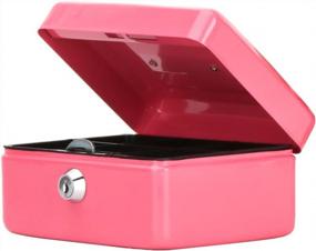 img 4 attached to Decaller Portable Metal Money Box With Key Lock, Double Layer & 2 Keys For Security - Small Cash Box (6 1/5" X 5" X 3") QH1506XS - Pink