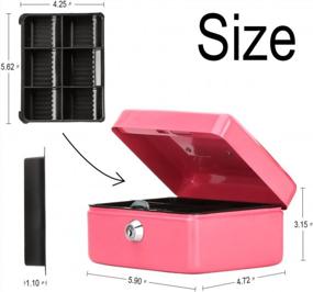 img 2 attached to Decaller Portable Metal Money Box With Key Lock, Double Layer & 2 Keys For Security - Small Cash Box (6 1/5" X 5" X 3") QH1506XS - Pink