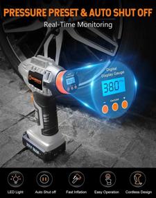 img 3 attached to Cordless Tire Inflator Air Compressor, Battery Powered Car Tire Pump, Portable Handheld Air Pump With 12V Car Power Adapter Digital Pressure Gauge For Cars Motorcycles, Gray