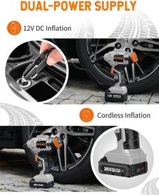 img 2 attached to Cordless Tire Inflator Air Compressor, Battery Powered Car Tire Pump, Portable Handheld Air Pump With 12V Car Power Adapter Digital Pressure Gauge For Cars Motorcycles, Gray