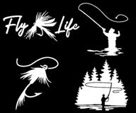 white fly fishing decal 4 pack: fly life, angler silhouette, fly fisherman, detailed fly - small size ~3.5 inches логотип