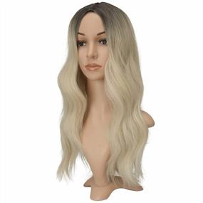 img 2 attached to Ombre Blonde Wig For Women 22 Inch Dark Roots Curly Wavy Full Synthetic Hair Extensions Natural Look Middle Parting Daily Party Wear