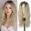 ombre blonde wig for women 22 inch dark roots curly wavy full synthetic hair extensions natural look middle parting daily party wear logo