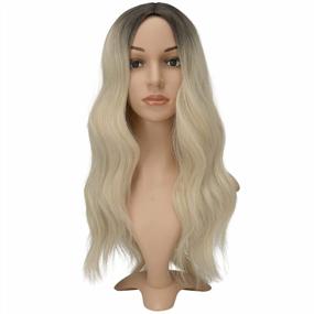 img 3 attached to Ombre Blonde Wig For Women 22 Inch Dark Roots Curly Wavy Full Synthetic Hair Extensions Natural Look Middle Parting Daily Party Wear