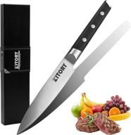 kitory utility knife, 5 inch fine-edge kitchen knife, sharp german high carbon stainless steel, full tang pakkawood handle with gift box - metadrop series logo