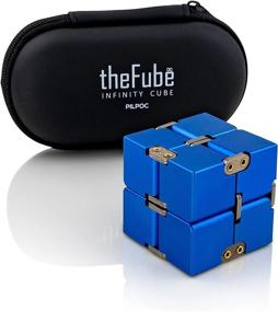 img 4 attached to TheFube Infinity Cube Fidget Desk Toy - High-Quality Aluminum Stress Reliever Toy with Exclusive Case, Durable, Weighty, Alleviate Stress and Anxiety, for ADD, ADHD, OCD (Blue)