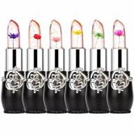 crystal flower jelly lipstick 6-pack - long lasting nutritious lip balm, moisturizing lips with magic temperature color change lip gloss (black) logo