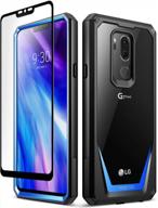 lg g7 thinq poetic guardian series case - hybrid shockproof bumper clear cover with tempered glass, blue logo