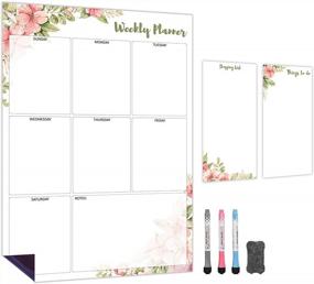 img 4 attached to Weekly Magnetic Calendar For Refrigerator (Floral) Set Of 3 Vertical Magnetic Dry Erase Board: Magnetic Fridge Planner 12 X 17 Inch, Shopping List & To Do List 4 X 8 Inch 3 Markers & 1X Eraser