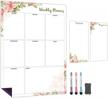 weekly magnetic calendar for refrigerator (floral) set of 3 vertical magnetic dry erase board: magnetic fridge planner 12 x 17 inch, shopping list & to do list 4 x 8 inch 3 markers & 1x eraser logo