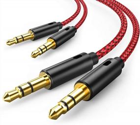 img 4 attached to 3.5Mm Nylon Braided AUX Cable, 2 Pack 4Ft/1.2M Hi-Fi Sound Auxiliary Cord For Car Stereos, Speakers, IPod IPad Headphones And More (Red) By Oldboytech