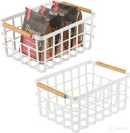 📦 mdesign metal wire food organizer storage bin basket with bamboo handles for kitchen cabinets/pantry organizing - farmhouse decor - yami collection - 2 pack - matte white/natural: organize your kitchen with stylish wire baskets логотип