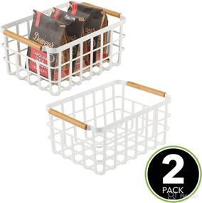 img 3 attached to 📦 mDesign Metal Wire Food Organizer Storage Bin Basket with Bamboo Handles for Kitchen Cabinets/Pantry Organizing - Farmhouse Decor - Yami Collection - 2 Pack - Matte White/Natural: Organize Your Kitchen with Stylish Wire Baskets