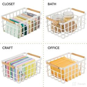 img 1 attached to 📦 mDesign Metal Wire Food Organizer Storage Bin Basket with Bamboo Handles for Kitchen Cabinets/Pantry Organizing - Farmhouse Decor - Yami Collection - 2 Pack - Matte White/Natural: Organize Your Kitchen with Stylish Wire Baskets