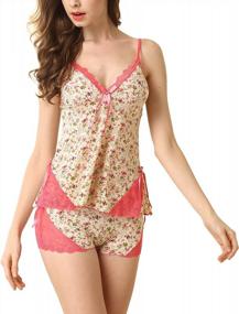 img 4 attached to 👑 Queen.M Women's Nightwear Set - Lace Cami Shorts Sleepwear, Sexy 2-Piece Pajama Set, One Size Fits XS-M