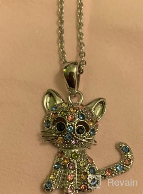 img 1 attached to 💎 Sparkly Silver Tone Rainbow Crystal Cat Pendant Necklace - Perfect Cat Lover Gift for Women, Teen Girls and Daughters! review by Crystal Bryant