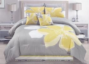 img 2 attached to King Size 12-Piece Yellow Grey White Floral Bedding Set with Sheets, Accent Pillows, and Comforter - Complete Bed-in-a-Bag