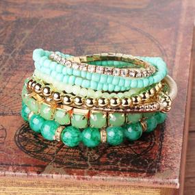 img 3 attached to Bohemian Beaded Bracelet Set For Women Girls - 6 Sets Multicolor Stretch Stackable Bracelets