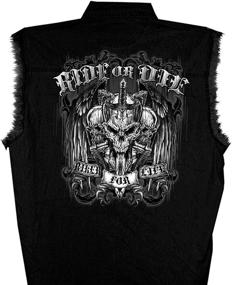 img 2 attached to Search-Optimized: Sleeveless Denim Shirt with Black Ride or Die Skull Print by Hot Leathers