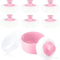 🏻 7 baby puff refills + 1 empty plastic puff box – soft velvety after-bath puff container with hand holder for gentle baby care of face and body (pink) logo