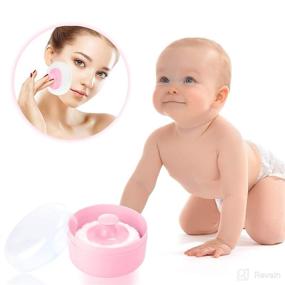 img 2 attached to 🏻 7 Baby Puff Refills + 1 Empty Plastic Puff Box – Soft Velvety After-Bath Puff Container with Hand Holder for Gentle Baby Care of Face and Body (Pink)