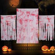 напугайте свой хэллоуин кровавыми жуткими тканевыми украшениями: 2 занавески на дверной проем + 1 гигантская скатерть для вечеринок с привидениями и наружных украшений логотип