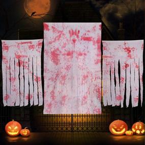 img 4 attached to Spookify Your Halloween With Bloody Creepy Cloth Decorations: 2 Doorway Curtains + 1 Giant Table Cover For Haunted Parties And Outdoor Decorations