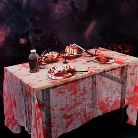 img 1 attached to Spookify Your Halloween With Bloody Creepy Cloth Decorations: 2 Doorway Curtains + 1 Giant Table Cover For Haunted Parties And Outdoor Decorations