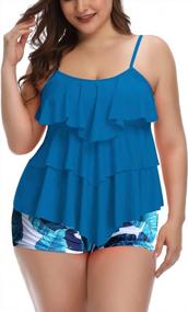 img 4 attached to Flattering B2Prity Plus Size Tankini Swimsuit Set With Tummy Control, Ruffled Flounce Top, And Shorts - Perfect For Stylish Swimwear