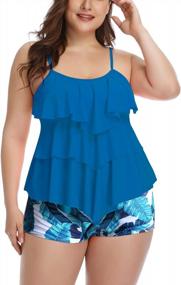 img 2 attached to Flattering B2Prity Plus Size Tankini Swimsuit Set With Tummy Control, Ruffled Flounce Top, And Shorts - Perfect For Stylish Swimwear