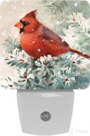 🐦 winter cardinal hand-painted watercolor night lights with auto sensor for energy-efficient dusk to dawn led illumination – ideal for kids room, bedroom, bathroom, kitchen, hallway, stairs логотип