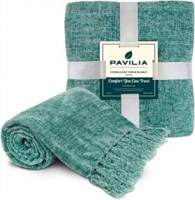 img 3 attached to PAVILIA Chenille Throw Blanket Soft Cozy Knitted Fringe Tassel Throw For Sofa Couch Bed Silky Velvety Texture Lightweight Decorative Throw Teal 50 X 60 Inches