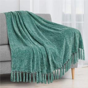 img 4 attached to PAVILIA Chenille Throw Blanket Soft Cozy Knitted Fringe Tassel Throw For Sofa Couch Bed Silky Velvety Texture Lightweight Decorative Throw Teal 50 X 60 Inches
