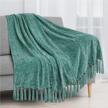 pavilia chenille throw blanket soft cozy knitted fringe tassel throw for sofa couch bed silky velvety texture lightweight decorative throw teal 50 x 60 inches logo