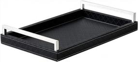 img 1 attached to Black Rectangle Faux Leather Ottoman Coffee Table Tray W/ Ti-Silver Stainless Steel Handle - Huaqinglian