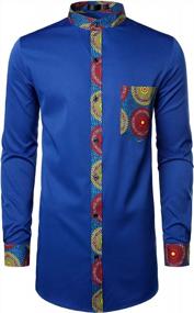 img 4 attached to LucMatton Men'S Stylish African Pattern Patchwork Design Long Sleeve Nehru Collar Elongated Dashiki Shirt