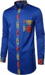 img 2 attached to LucMatton Men'S Stylish African Pattern Patchwork Design Long Sleeve Nehru Collar Elongated Dashiki Shirt