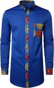 img 3 attached to LucMatton Men'S Stylish African Pattern Patchwork Design Long Sleeve Nehru Collar Elongated Dashiki Shirt