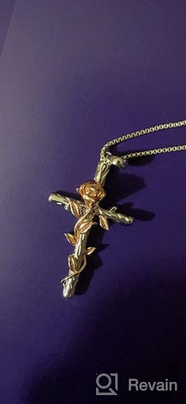 img 1 attached to Sterling Silver Rose Gold Plated Cross Necklace with Rose Flower Pendant - Elegant Religious Jewelry Gift (18) review by Belinda Phelps