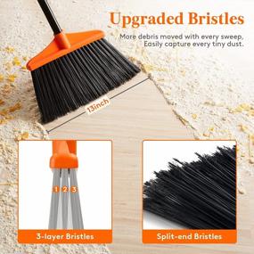 img 3 attached to Extended Handle Outdoor Broom For Heavy Duty Cleaning - Household Angle Brooms Ideal For Indoor, Patio, Garage, Deck, Lobby, And Courtyard Sweeping In Orange By Lifewit