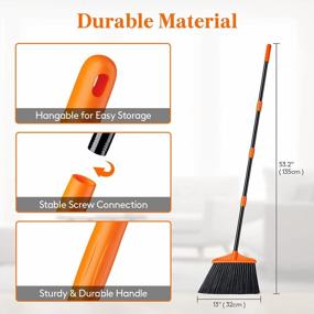 img 2 attached to Extended Handle Outdoor Broom For Heavy Duty Cleaning - Household Angle Brooms Ideal For Indoor, Patio, Garage, Deck, Lobby, And Courtyard Sweeping In Orange By Lifewit