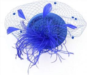 img 1 attached to ACTLATI Fascinator Hat For Women 20S 50S Mesh Pillbox Hat Feathers Hair Clip Headband Tea Party Wedding Headwear