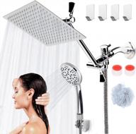 cosyland 10'' high pressure rainfall shower head combo with 11'' extension arm & 79" hose - 9 settings handheld stainless steel dual heads, chrome логотип