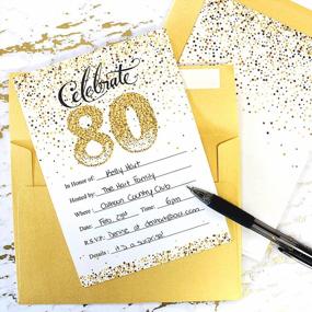 img 3 attached to Golden Celebration: 10 White And Gold 80Th Birthday Party Invitations With Envelopes By DISTINCTIVS