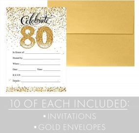 img 1 attached to Golden Celebration: 10 White And Gold 80Th Birthday Party Invitations With Envelopes By DISTINCTIVS